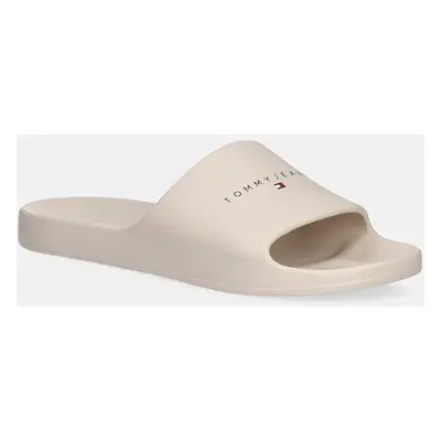 Pantofle Tommy Jeans BASIC SANDAL pánské, béžová barva, EM0EM01559