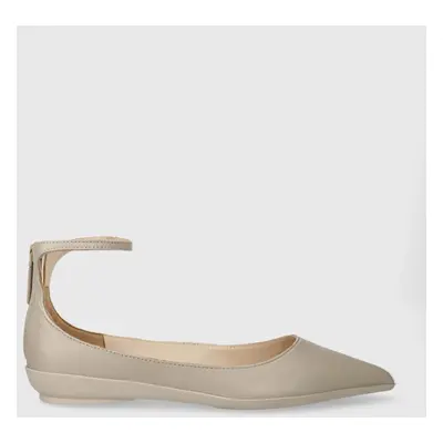 Kožené baleríny Calvin Klein WRAPPED ANKLE STRAP BALLERINA béžová barva, HW0HW01840