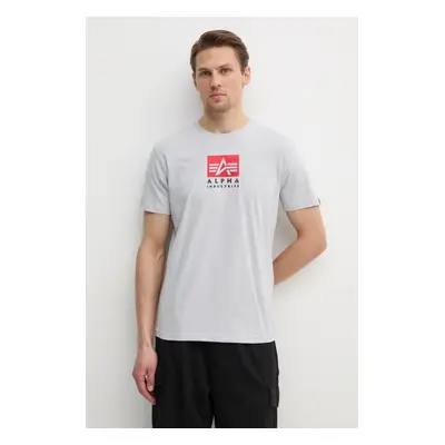 Bavlněné tričko Alpha Industries Satin Logo T šedá barva, s potiskem, 148513