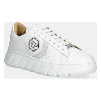 Kožené sneakers boty Philipp Plein Nappa Lo-Top Hexagon bílá barva, USC0698 PLE075N 01