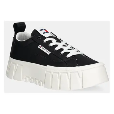 Sneakers boty Tommy Jeans FLATFORM SNEAKER NYLON černá barva, EN0EN02793