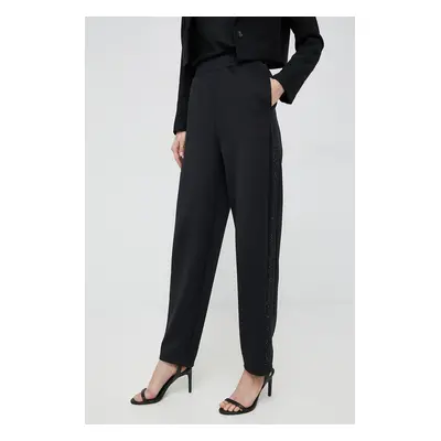 Kalhoty Emporio Armani dámské, černá barva, jednoduché, high waist