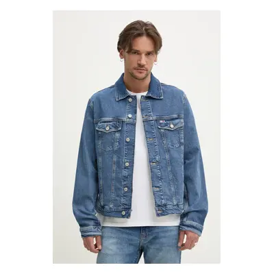 Džínová bunda Tommy Jeans tmavomodrá barva, přechodná, DM0DM21047