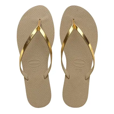 Žabky Havaianas You Metallic dámské, zlatá barva, na plochém podpatku