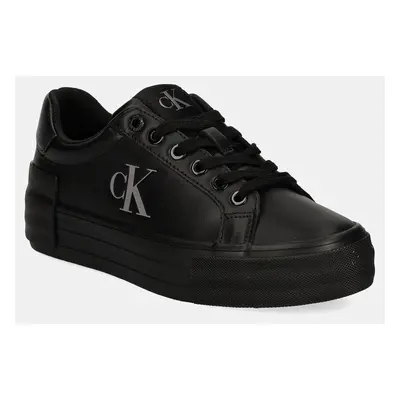 Kožené sneakers boty Calvin Klein Jeans VULC FLATFORM LOW MG LTH černá barva, YW0YW01613