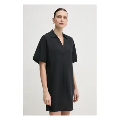 Šaty s příměsí lnu Calvin Klein černá barva, mini, oversize, K20K208382