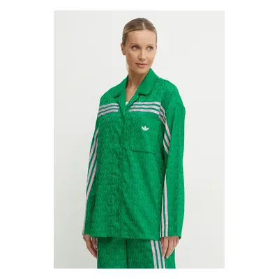 Košile adidas Originals 70s Top dámská, zelená barva, relaxed, s klasickým límcem, JN7659