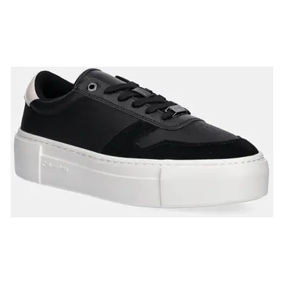 Kožené sneakers boty Calvin Klein FF CUPSOLE LACE UP - LTH MIX černá barva, HW0HW02409