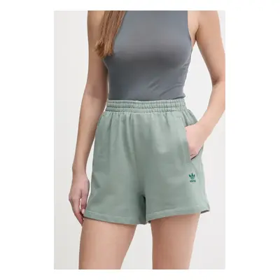 Bavlněné šortky adidas Originals Essential dámské, zelená barva, hladké, high waist, JJ3463