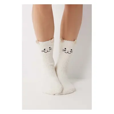 Ponožky women'secret SO FLUFFY WHITE CAT SINGLE dámské, bílá barva, 3618706