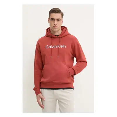 Bavlněná mikina Calvin Klein pánská, béžová barva, s kapucí, s aplikací, K10K111345