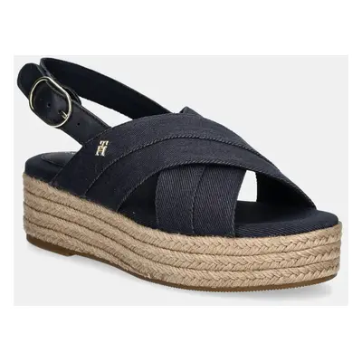 Sandály Tommy Hilfiger DENIM ESPADRILLE PLATFORM SANDAL dámské, tmavomodrá barva, na platformě, 