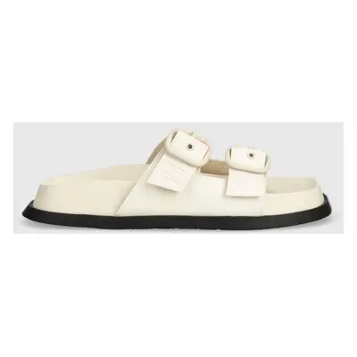 Pantofle Tommy Jeans FANCY SANDAL dámské, béžová barva, EN0EN02136