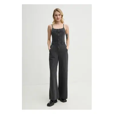 Džínový overal Levi's BUSTIER JUMPSUIT šedá barva, bavlněný, s kulatým výstřihem, 001WC