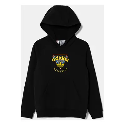 Dětská mikina adidas Originals černá barva, s kapucí, s potiskem, JN7023