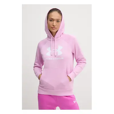 Mikina Under Armour dámská, růžová barva, s kapucí, s potiskem