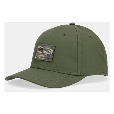 Bavlněná baseballová čepice Alpha Industries Crew Camo Cap zelená barva, s aplikací, 156903