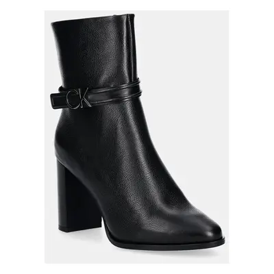 Nízké kozačky Calvin Klein HEEL ANKLE BOOT 85 W/HW LTH dámské, černá barva, na podpatku, HW0HW02