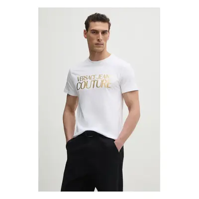 Bavlněné tričko Versace Jeans Couture bílá barva, s potiskem, 78GAHT05 CJ00T