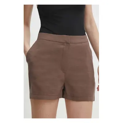 Kraťasy Answear Lab dámské, hnědá barva, hladké, high waist