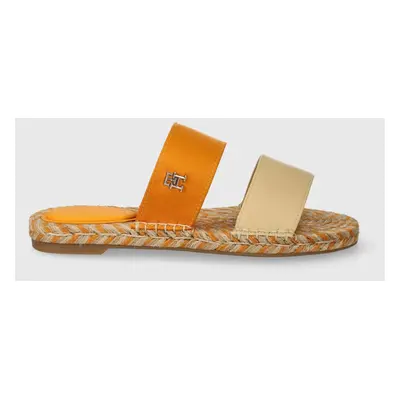 Pantofle Tommy Hilfiger TH SATIN FLAT ESPADRILLE SANDAL dámské, žlutá barva, FW0FW07747