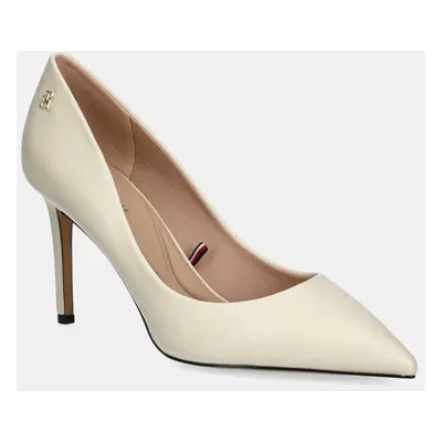 Kožené lodičky Tommy Hilfiger ESSENTIAL POINTED PUMP béžová barva, FW0FW07533