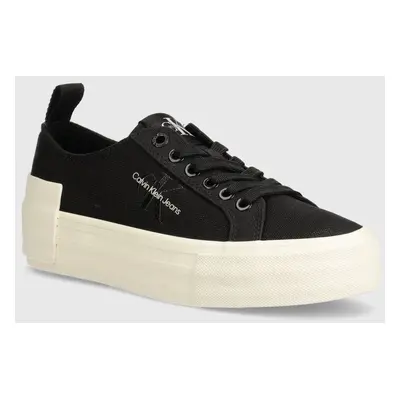 Tenisky Calvin Klein Jeans BOLD VULC FLATF LOW LACE MIX MTL dámské, černá barva, YW0YW01465