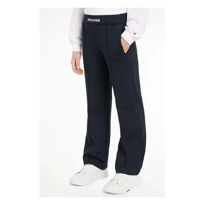 Dětské kalhoty Tommy Hilfiger MONOTYPE PUNTO WIDE PANT tmavomodrá barva, hladké, KG0KG08083