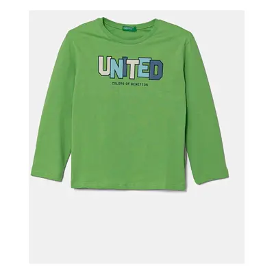 Dětské bavlněné tričko s dlouhým rukávem United Colors of Benetton zelená barva, 3I1XG10HS