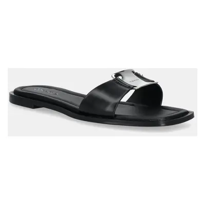 Kožené pantofle Calvin Klein FLAT SLIDE W/CK HW BIG - LTH dámské, černá barva, HW0HW02482