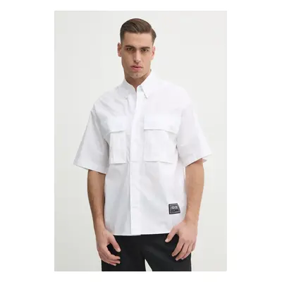 Bavlněná košile Versace Jeans Couture bílá barva, relaxed, s límečkem button-down, 78GAL223 N013