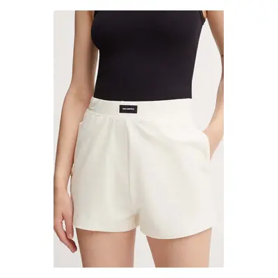 Kraťasy Karl Lagerfeld dámské, béžová barva, hladké, high waist, 245W2190