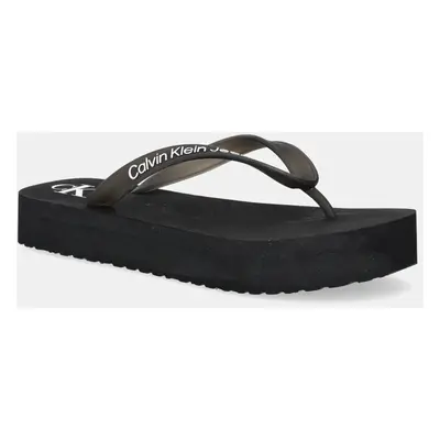 Žabky Calvin Klein Jeans BEACH SANDAL FLATFORM TPU dámské, černá barva, na platformě, YW0YW01830