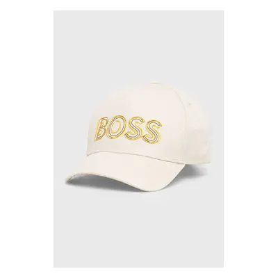 Bavlněná čepice BOSS Boss Athleisure béžová barva, s potiskem