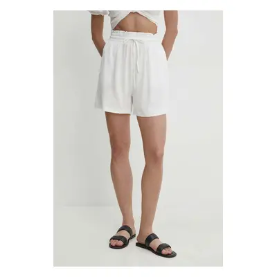 Lněné šortky Answear Lab bílá barva, high waist