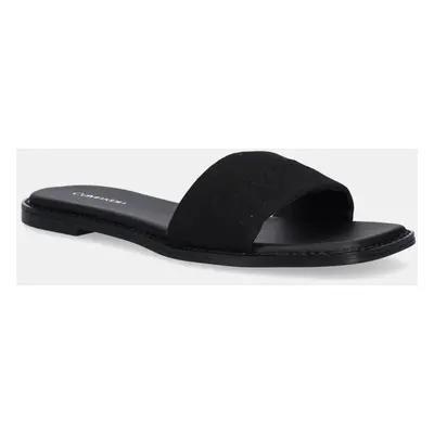 Pantofle Calvin Klein FLAT SLIDE - HE dámské, černá barva, HW0HW02378