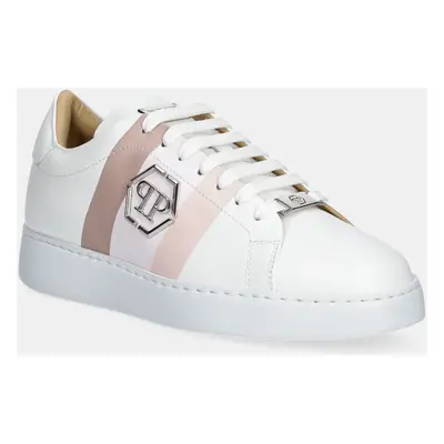 Kožené sneakers boty Philipp Plein Lo-Top Hexagon bílá barva, USC0704 PLE005N 0103