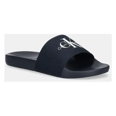 Pantofle Calvin Klein Jeans SLIDE MONOGRAM pánské, tmavomodrá barva, YM0YM01271