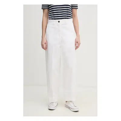 Bavlněné kalhoty Tommy Hilfiger bílá barva, jednoduché, high waist, WW0WW45487