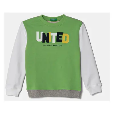 Dětská bavlněná mikina United Colors of Benetton zelená barva, s potiskem, 3J70G10HW