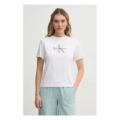 Bavlněné tričko Calvin Klein Jeans bílá barva, LV047B864G