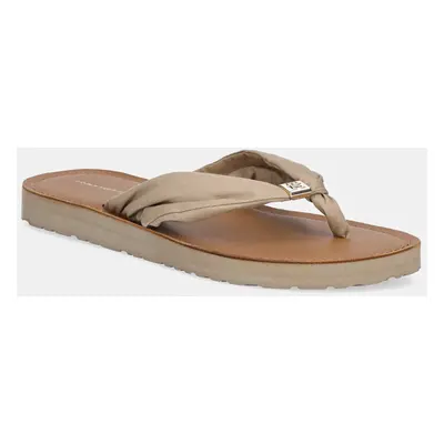 Žabky Tommy Hilfiger TH ELEVATED BEACH SANDAL dámské, béžová barva, na plochém podpatku, FW0FW06