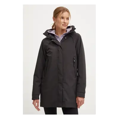 Bunda Helly Hansen VICTORIA INS MID RAIN dámská, černá barva, přechodná, 54101