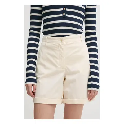 Kraťasy Tommy Hilfiger dámské, béžová barva, hladké, high waist, WW0WW42457