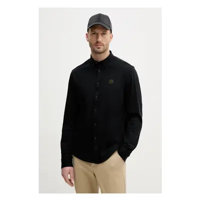 Košile BOSS Green pánská, černá barva, regular, s límečkem button-down, 50533163