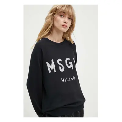 Bavlněná mikina MSGM dámská, černá barva, s potiskem, 3741MDM513G.247799