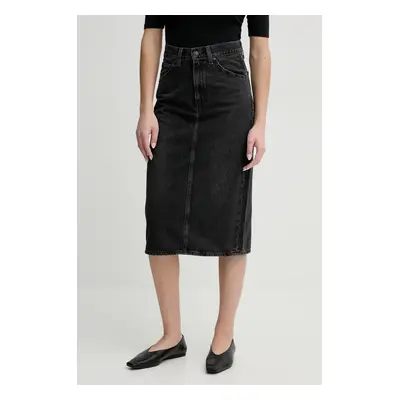 Džínová sukně Levi's HR BACK SLIT SKIRT šedá barva, midi, pouzdrová, 001VH