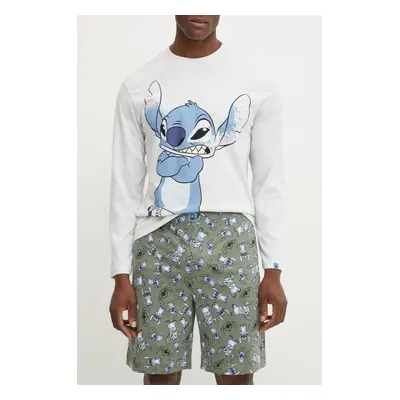 Bavlněné pyžamové šortky United Colors of Benetton LILO&STITCH zelená barva, 37AQ4900E