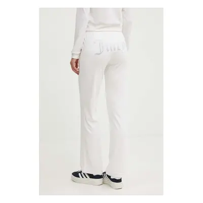 Velurové teplákové kalhoty Juicy Couture TINA TRACKPANTS bílá barva, s aplikací, JCAPW045