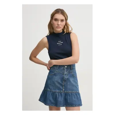 Bavlněný top Tommy Hilfiger tmavomodrá barva, s pologolfem, WW0WW44573